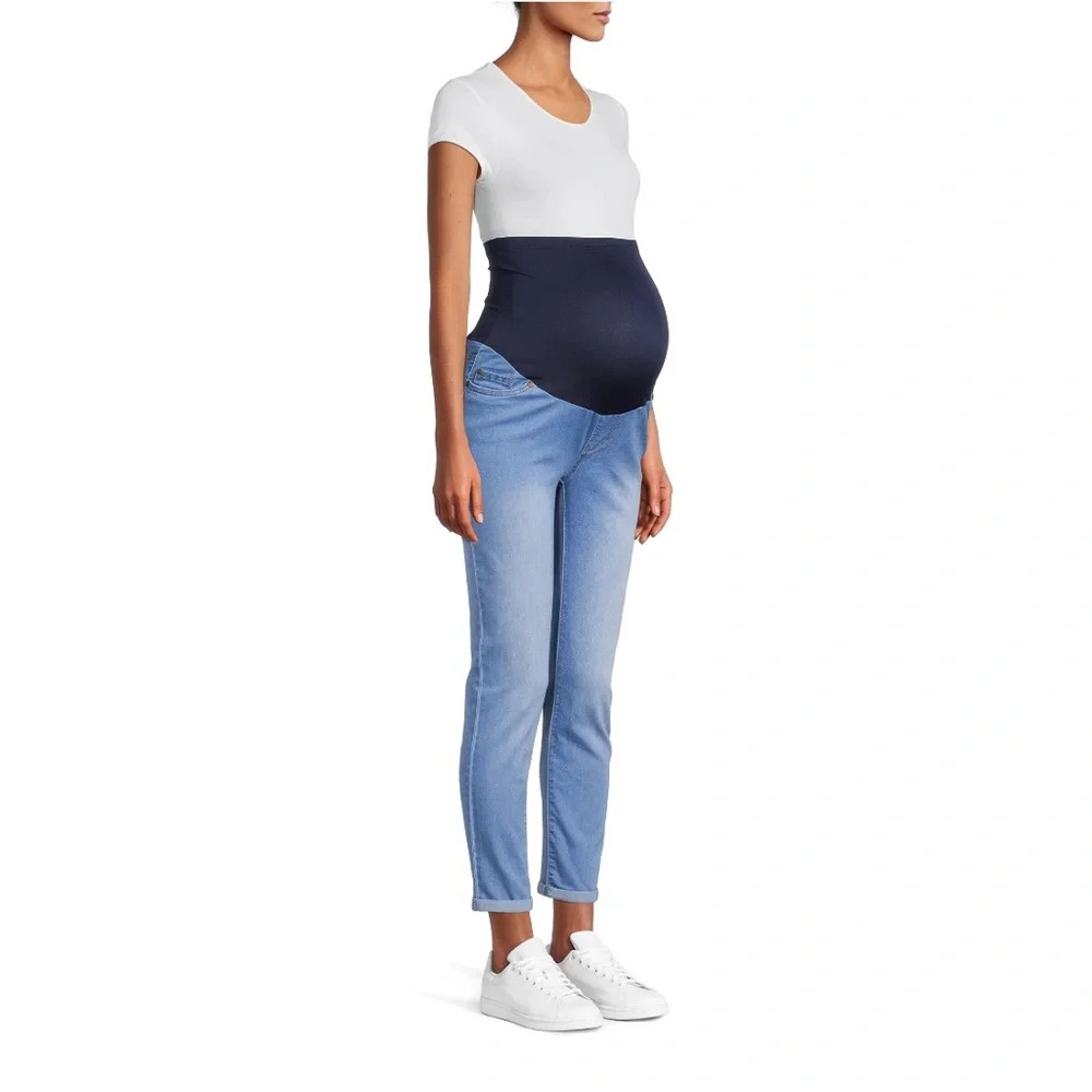 Oh! Mamma Maternity Skinny Jeans with Roll Cuff and Full Panel NWT M Light Wash